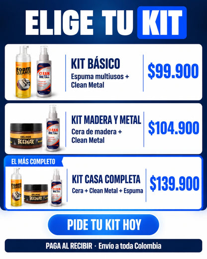 Elige tu kit: Kit Básico $99.900, Kit Madera y Metal $104.900 y Kit Casa Completa $139.900